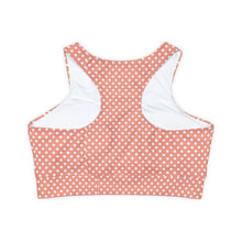Load image into Gallery viewer, Coral Polka Dot Fully Lined Padded Sports Bra