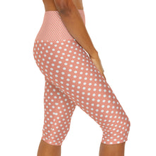 Load image into Gallery viewer, Coral Polka Dot Yoga Capri Leggings
