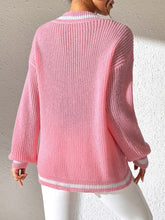 Load image into Gallery viewer, Contrast Trim V-Neck Long Sleeve Sweater