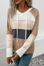 Load image into Gallery viewer, Color Block Drawstring Hooded Sweater