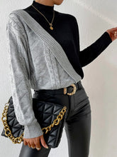 Load image into Gallery viewer, Contrast Mock Neck Cable-Knit Sweater