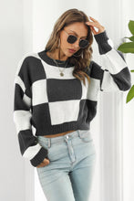 Load image into Gallery viewer, Color Block Round Neck Dropped Shoulder Sweater
