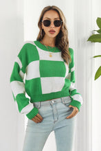Load image into Gallery viewer, Color Block Round Neck Dropped Shoulder Sweater