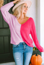 Load image into Gallery viewer, Contrast Color V-Neck Long Sleeve Pullover Sweater