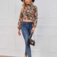 Load image into Gallery viewer, Cropped Floral Print Smocked Waist Blouse