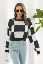 Load image into Gallery viewer, Color Block Round Neck Dropped Shoulder Sweater