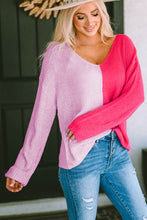 Load image into Gallery viewer, Contrast Color V-Neck Long Sleeve Pullover Sweater