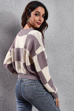 Load image into Gallery viewer, Color Block Round Neck Dropped Shoulder Sweater