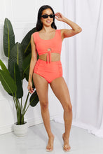 Load image into Gallery viewer, Cropped Swim Top and Ruched Bottoms Set in Coral