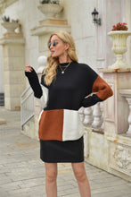 Load image into Gallery viewer, Color Block Round Neck Dropped Shoulder Sweater