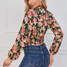 Load image into Gallery viewer, Cropped Floral Print Smocked Waist Blouse