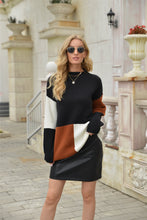 Load image into Gallery viewer, Color Block Round Neck Dropped Shoulder Sweater