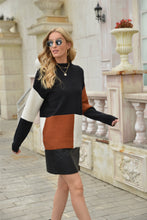 Load image into Gallery viewer, Color Block Round Neck Dropped Shoulder Sweater