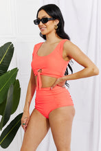 Load image into Gallery viewer, Cropped Swim Top and Ruched Bottoms Set in Coral