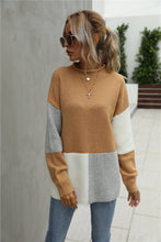 Load image into Gallery viewer, Color Block Round Neck Dropped Shoulder Sweater