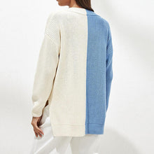 Load image into Gallery viewer, Contrast V-Neck Drop Shoulder Slit Sweater