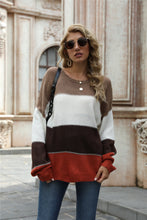 Load image into Gallery viewer, Color Block Round Neck Sweater