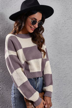 Load image into Gallery viewer, Color Block Round Neck Dropped Shoulder Sweater