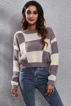 Load image into Gallery viewer, Color Block Round Neck Dropped Shoulder Sweater