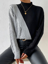 Load image into Gallery viewer, Contrast Mock Neck Cable-Knit Sweater