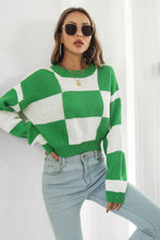 Load image into Gallery viewer, Color Block Round Neck Dropped Shoulder Sweater