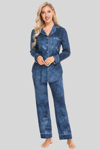 Load image into Gallery viewer, Collared Neck Long Sleeve Loungewear Set with Pockets
