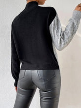 Load image into Gallery viewer, Contrast Mock Neck Cable-Knit Sweater