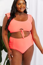 Load image into Gallery viewer, Cropped Swim Top and Ruched Bottoms Set in Coral
