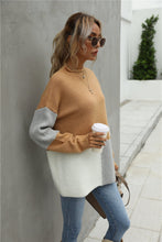 Load image into Gallery viewer, Color Block Round Neck Dropped Shoulder Sweater