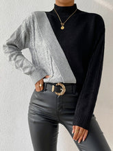 Load image into Gallery viewer, Contrast Mock Neck Cable-Knit Sweater