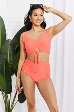 Load image into Gallery viewer, Cropped Swim Top and Ruched Bottoms Set in Coral