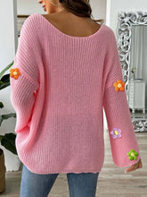 Load image into Gallery viewer, Flower Round Neck Long Sleeve Sweater