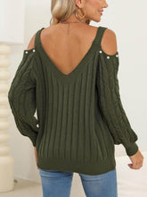 Load image into Gallery viewer, Cable-Knit Cold Shoulder Sweater