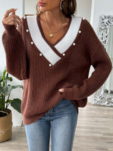 Load image into Gallery viewer, Contrast Trim Dropped Shoulder Long Sleeve Sweater