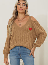 Load image into Gallery viewer, Cable-Knit Heart V-Neck Sweater