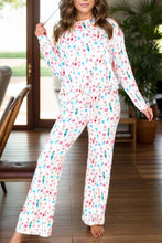 Load image into Gallery viewer, Printed Round Neck Long Sleeve Top and Pants Lounge Set