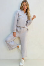 Load image into Gallery viewer, Textured Long Sleeve Top and Drawstring Pants Set