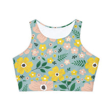 Load image into Gallery viewer, Blue Floral  Fully Lined Padded Sports Bra
