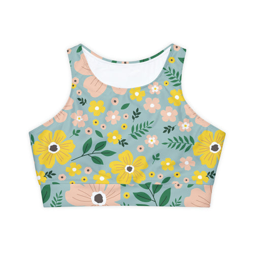 Blue Floral  Fully Lined Padded Sports Bra