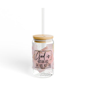 "God is Within Her" 16oz Glass with Bamboo Lid and Straw