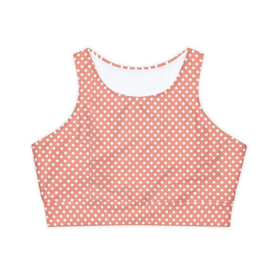 Coral Polka Dot Fully Lined Padded Sports Bra
