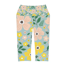 Load image into Gallery viewer, Blue Floral Yoga Capri Leggings
