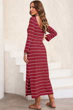 Load image into Gallery viewer, Slit Striped Round Neck Midi Dress