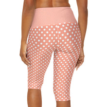 Load image into Gallery viewer, Coral Polka Dot Yoga Capri Leggings