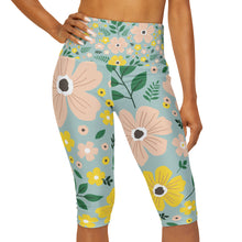 Load image into Gallery viewer, Blue Floral Yoga Capri Leggings