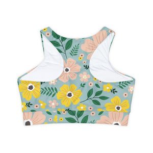 Blue Floral  Fully Lined Padded Sports Bra