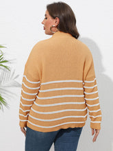 Load image into Gallery viewer, Plus Size Zip-Up Striped Sweater