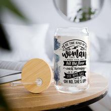 Load image into Gallery viewer, &quot;Be The Kind of Woman...&quot; 16 oz Glass w / Bamboo lid and Straw