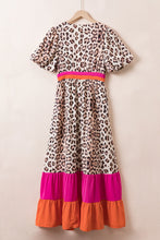 Load image into Gallery viewer, Full Size Leopard V-Neck Half Sleeve Maxi Dress