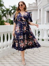 Load image into Gallery viewer, Honey Plus Size Floral Surplice Neck Midi Dress